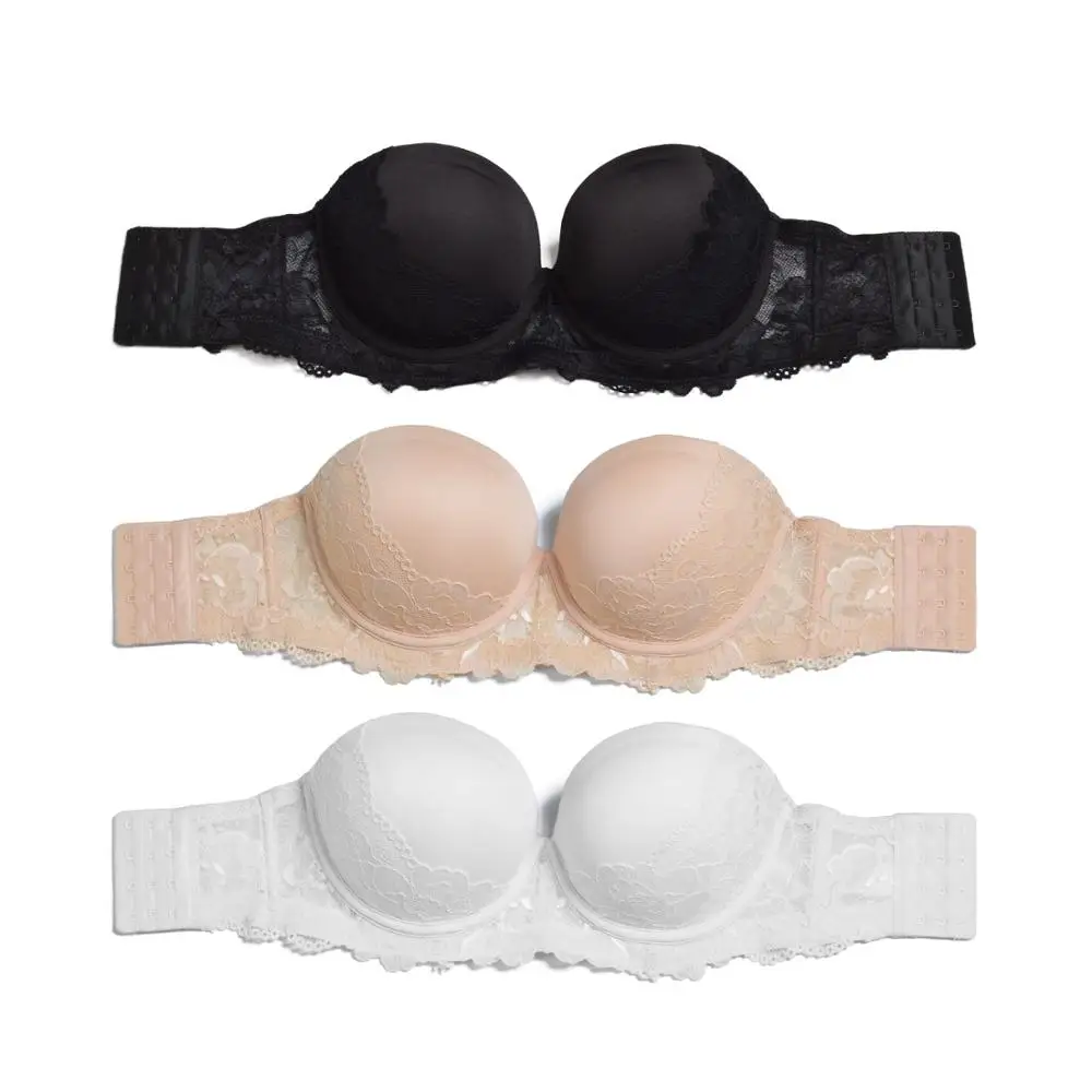 

New Ladies Bra Cotton Padded Push Up Underwear Non-slip Strapless Backless Lace Lingerie Multiway Supportive Bras for Women