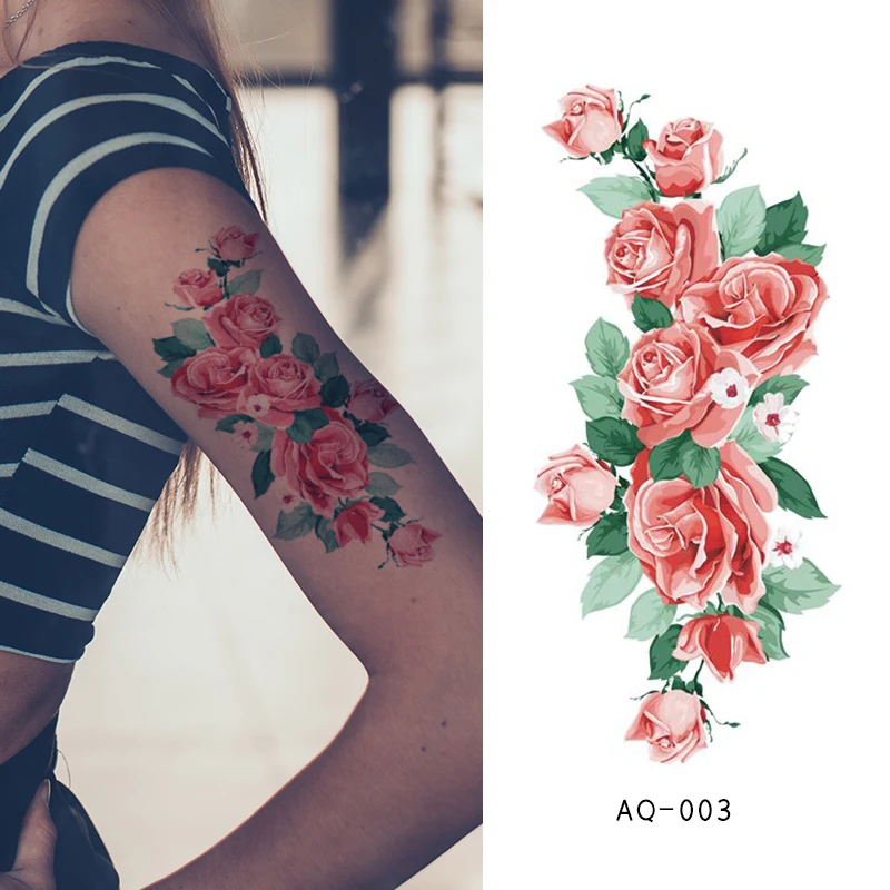 AQ-003 Rocooart, женская, для девушек, временная татуировка, стикер, змея, цветок, пистолет, дизайн, татуировки, на руку, боди-арт, большая, поддельная татуировка, наклейка, 21X10 см - Цвет: AQ-003