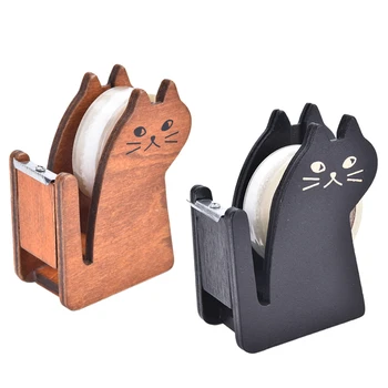 

MiniWashi CuttingHolder PackingMachine Split Sealer Kit Vintage Wooden Cute Kawaii CatTape Dispenser Cutter