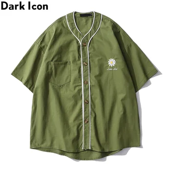 

Dark Icon Daisy Embroidery Baseball Shirt Men Women Oversized Street Fashion Men's Shirts 2020 Summer Shirts for Men