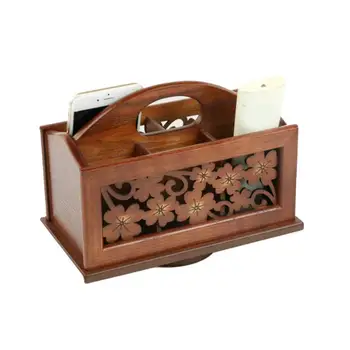 

1pc Wooden Carved Remote Controller Storage Box Home Desktop Multiuse Office Organizer