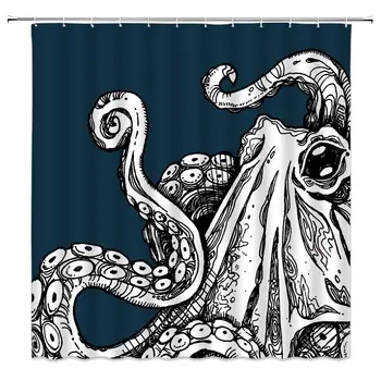 

Octopus Shower Curtain Kraken Ocean Sea Monster Cool Octopus Tentacles Aract Blue Black Bathroom Curtains Decor Polyester Fabric