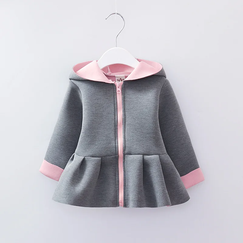 Oeak пальто для детей пальто для девочек с капюшоном и милыми заячьими ушками осенняя одежда для детей цветная куртка для девочек - Цвет: Серый