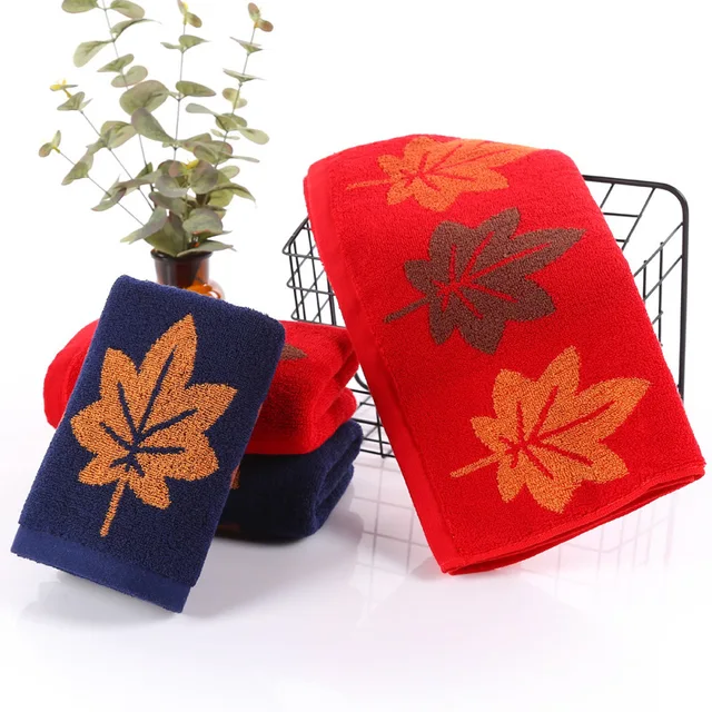 Új Egyszerű, Szilárd Színű Juharlevél Minta Jacquard Pamut Mosdókészlet Otthoni Ápolás Törülköző Fürdőszoba Fürdő Pár Esküvői Ajándék - Image 2