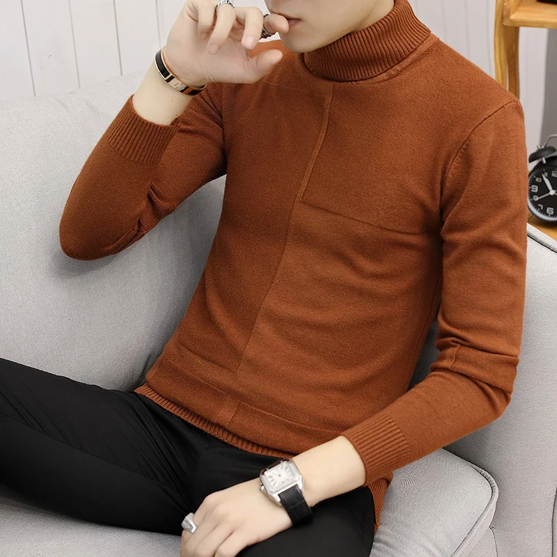 308B-G02-P21 color Gola alta branco masculino camisola pulloover fino quente sólido alta lapela жаккард Хеджирование roupas masculinas britânicas gola al - Цвет: 308B-G02-P21 color
