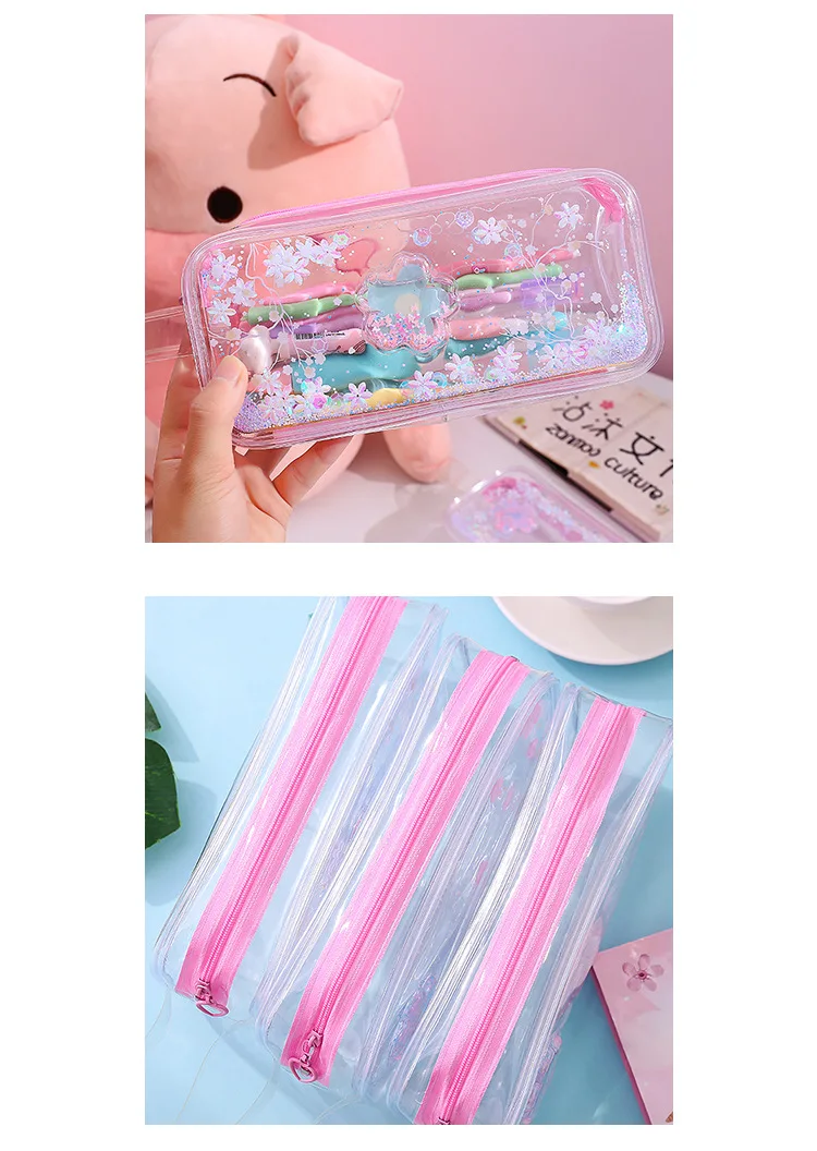 XZP Girl Pencil Case Transparent Oil Sandpaper Pen Bag Ins Style Cute Cosmetic Bag Wardrobe Organizer Travel Organizer Set