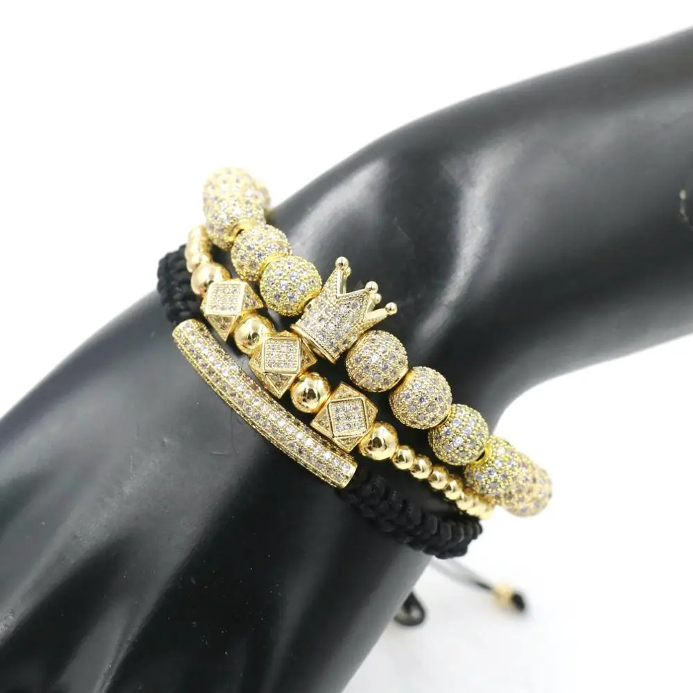 3pcs/Set Luxury Crown Bracelet Men Hip Hop Silver Color Micro Pave CZ Ball Charm Bracelets For Women Couples Pulseira Bileklik - Image 6