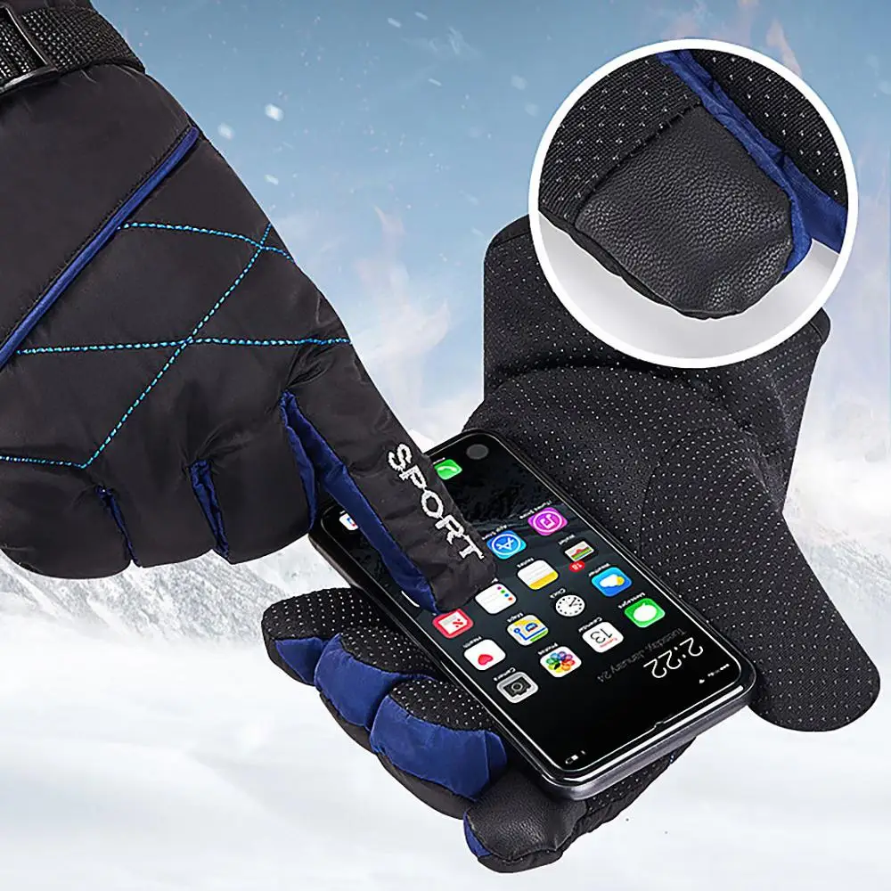 Мужские и мужские зимние теплые зимние спортивные водонепроницаемые Нескользящие уличные перчатки плюс бархатные толстые с сенсорным экраном утепленные хлопковые перчатки 30O9
