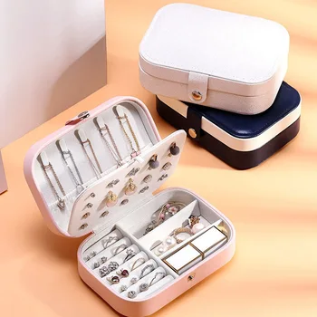 

Women Jewelry Storage Box Fashion Soild Color PU Leather Double Layers Jewelry Accessories Storage Box for Necklace Ring Earring