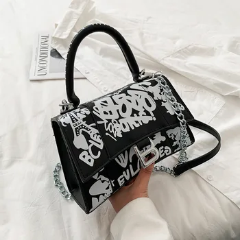 

Women's Bag New 2020 Fashion Graffiti Painted Printed Hourglass Bag Famous Designer Shoulder Messenger Bags Women Handbags