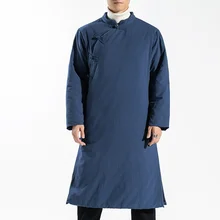 Традиционное китайское зимнее мужское Ретро конопляное Хлопковое платье на подкладке толстое Свободное длинное винтажное платье Cheongsam KK3265