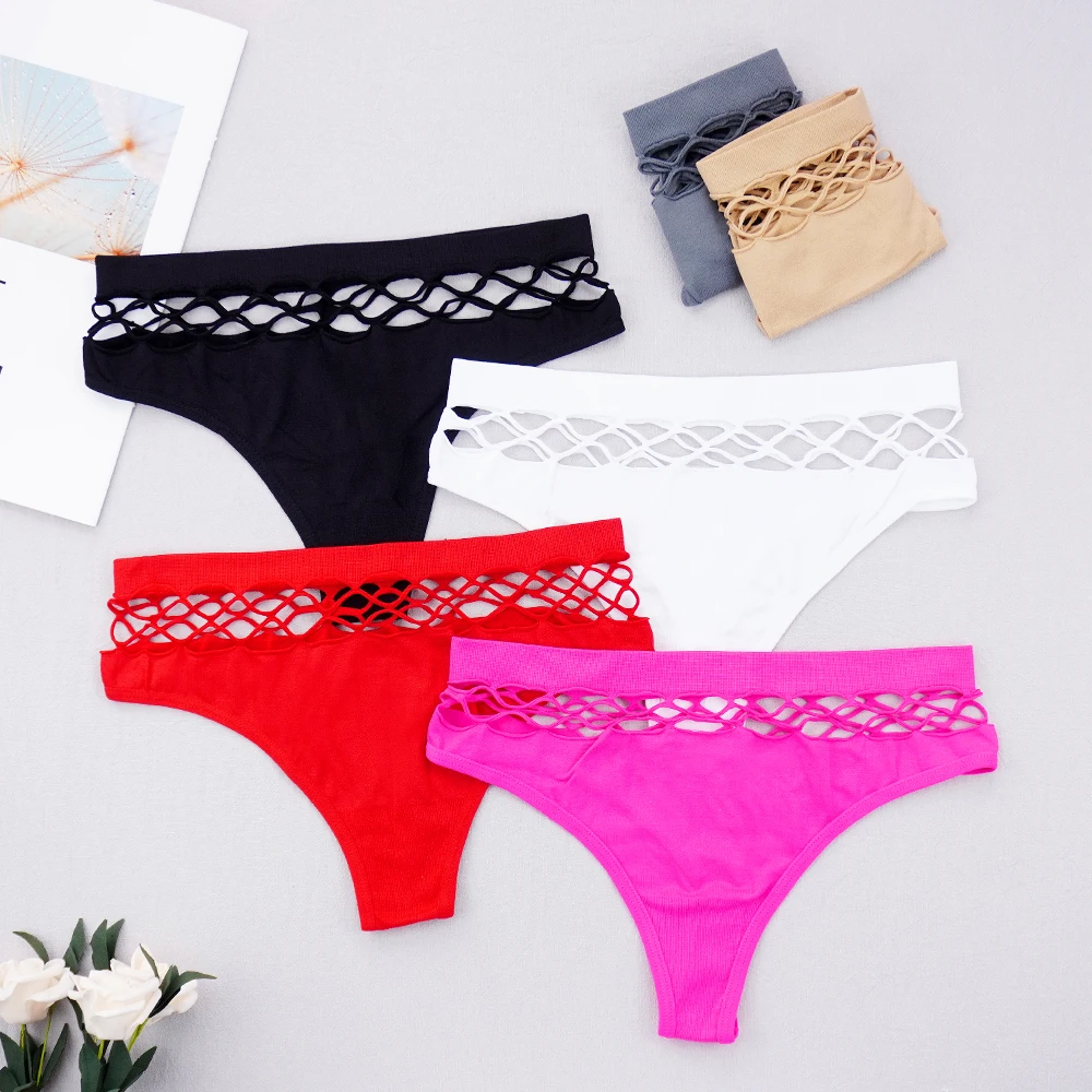 3 Pcs Lot Sexy Lingerie Feminina Women Underwear Solid Color Hollow Out