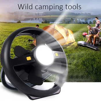 

2 In 1 Portable LED Camping Lantern With LED Flashlight Ceiling Fan For Outdoor Hiking Fishing Outages And Emergencies Tent