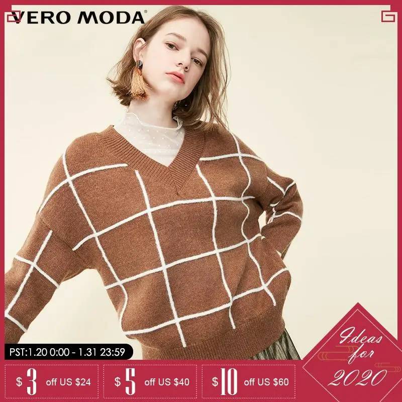 

Vero Moda V Neck Winter Women plaid Sweater | 319113532