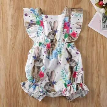 

2020 Summer Newborn Baby Girl Bunny Romper Ruffle Cute Rabbit Cartoon Jumpsuit Playsuit Sunsuit Outfit Clothes Costume Clothing