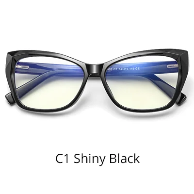 Два оклока прозрачный компьютерный синий светильник очки с весенним женским сортом без диоптрий качество TR90 кошачий глаз оправа для женщин Glasse - Цвет оправы: C1 Shiny Black