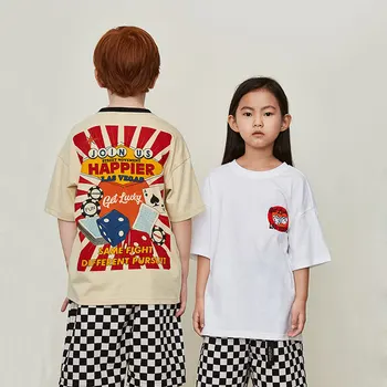 

2019Summer New Print Tweezers Boys Casual Short Sleeve White T-Shirt Cotton Hip Hop Style Loose Breathable Girl T-Shirt