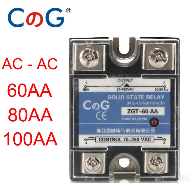 CG SSR-60AA 80AA 100AA реле Однофазный AC управление AC 70-280VAC до 24-480V теплоотвод 60A 80A 100A AA твердотельное реле