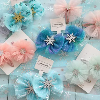 

free shipping 6 pair ice and snow princess hair clip baby girl bowknot hair clip the spring girls hair accessories