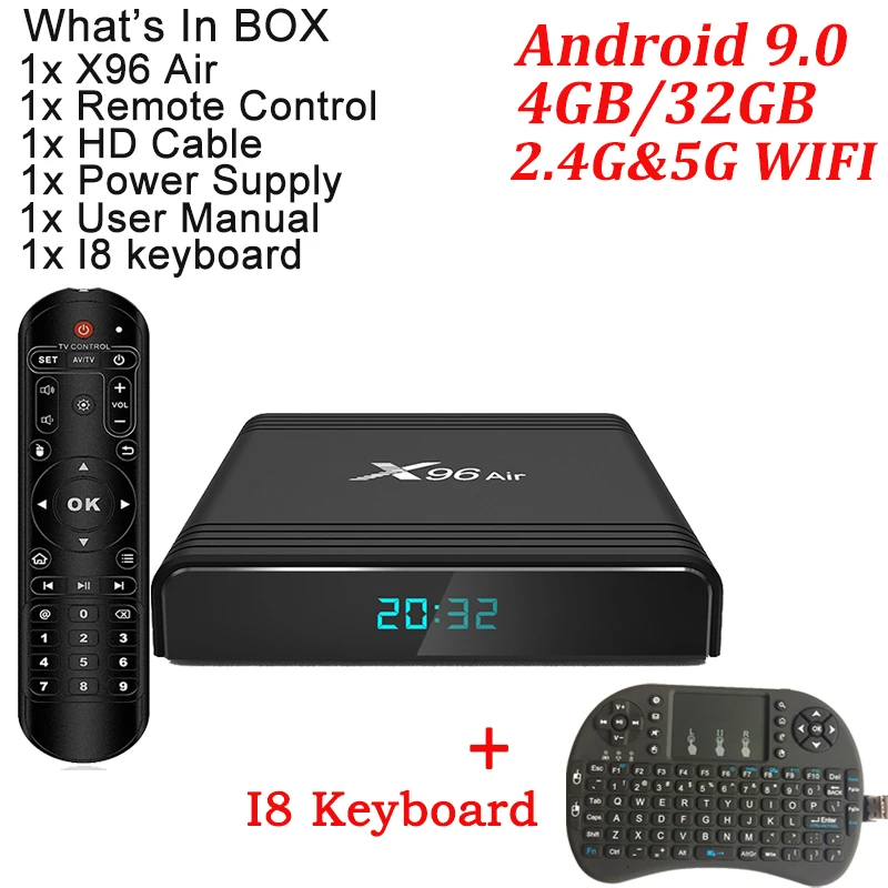A95X плюс ТВ Box Android 8,1 Amlogic S905 Y2 4 Гб DDR4 32 Гб Встроенная память 2,4 г/5G, Wi-Fi, USB3.0 BT4.2 Поддержка 4 K H.265 смарт-медиа-плеер андроид тв приставка - Цвет: 4G 32G With i8