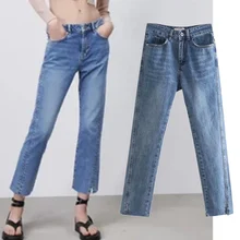 

Maxdutti Jeans Woman England High Street Vintage Fork Ankle-LengthBlue Denim Pants Medium Waist Jeans Boyfriend Jeans For Women