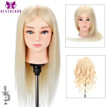 

Hairdressing Mannequin Head 22" 100% Real Human Hair for Hairstyles Hairdressers Curling Practice Training Head with Stand