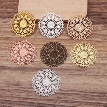

50 pcs/lot 36 mm Copper Filigree Flower Sheet Connector Wedding Bride Hair Accessories For Women