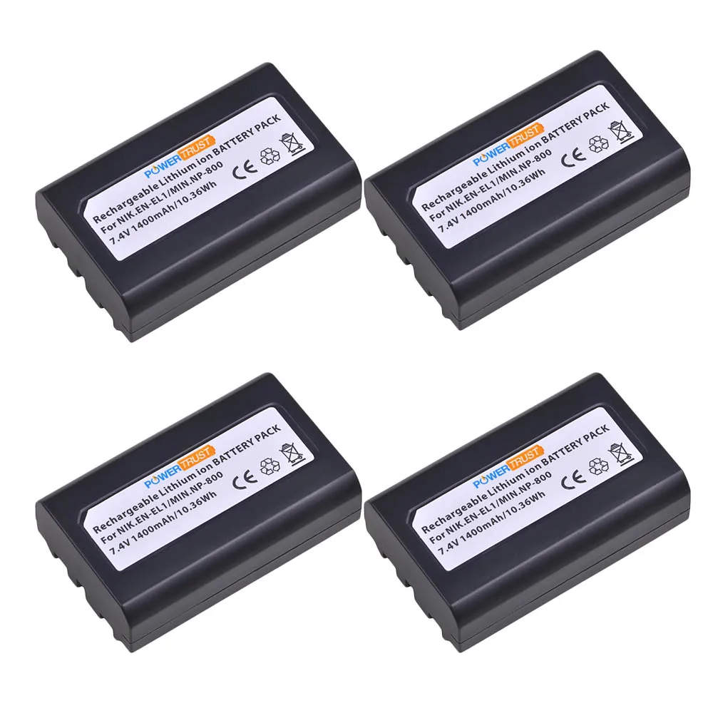 4Battery PowerTrust EN-EL1 ENEL1 Батарея 1400mAh для Nikon EN EL1 CoolPix 4300 5400 8700 500 775 880 885 990 995 акумуляторная батарея - Цвет: 4Battery