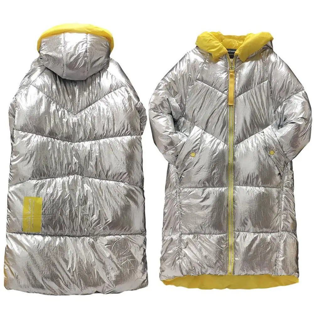 KULAZOPPER Silver down jacket woman winter new thicken outwear long hooded loose outside keep warm coats female LZ025