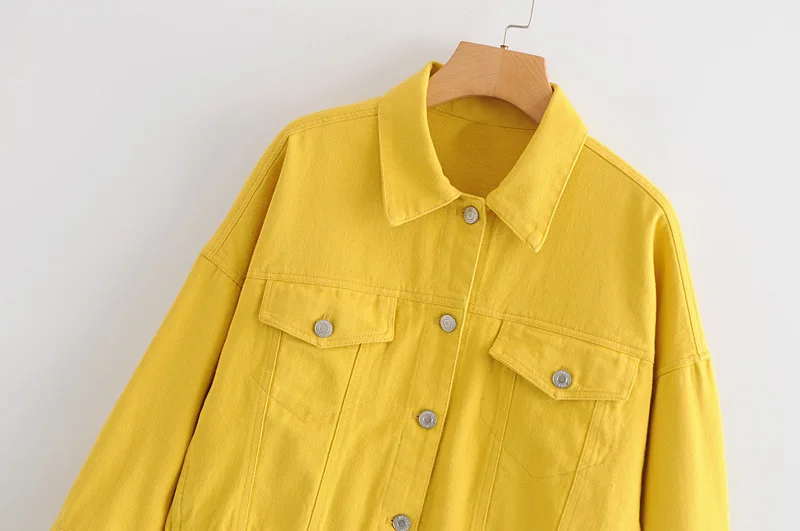 

61hy3-8611 Western Style 2019 Summer New Style Yellow Loose-Fit Fold-down Collar Jacket Jeans Coat Women's