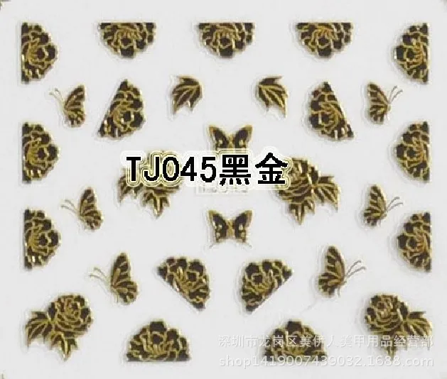 Newest 5 sheet 12 type Black gold Nail Stickers Designs Gummed 3D Nail Art Stickers Decals Makep Art Decorations TJ037-048