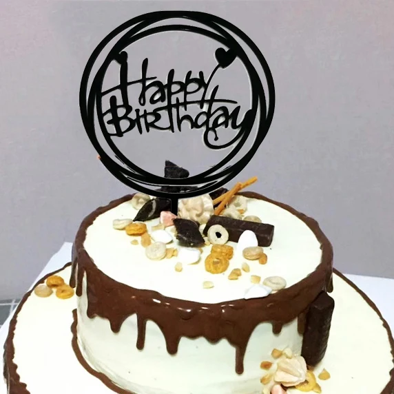 Новый черный торт украшения круг Happy топперы для торта на день рождения акриловые