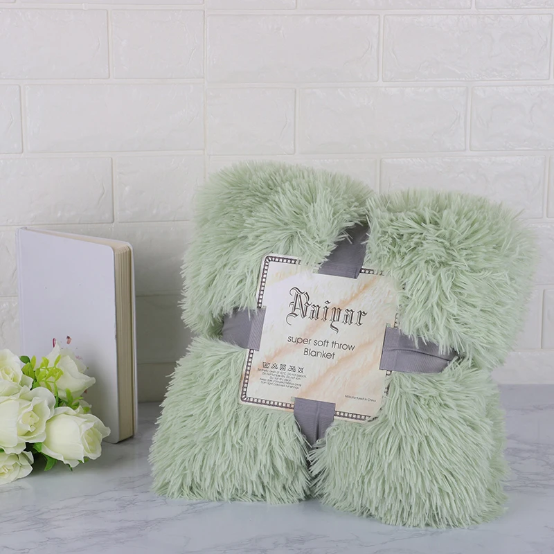 light green Мягкий мех плед на диване длинный мохнатый пушистый мех искусственная кровать диван одеяло s теплый уютный с пушистым шерпа - Цвет: light green