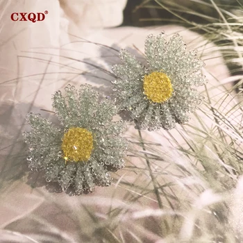

CXQD Daisy Handmade 7colors Exaggerated Women Stud Earrings Crystal Vintage Earrings Trendy Cute Flower Shiny Smart Fine Jewelry