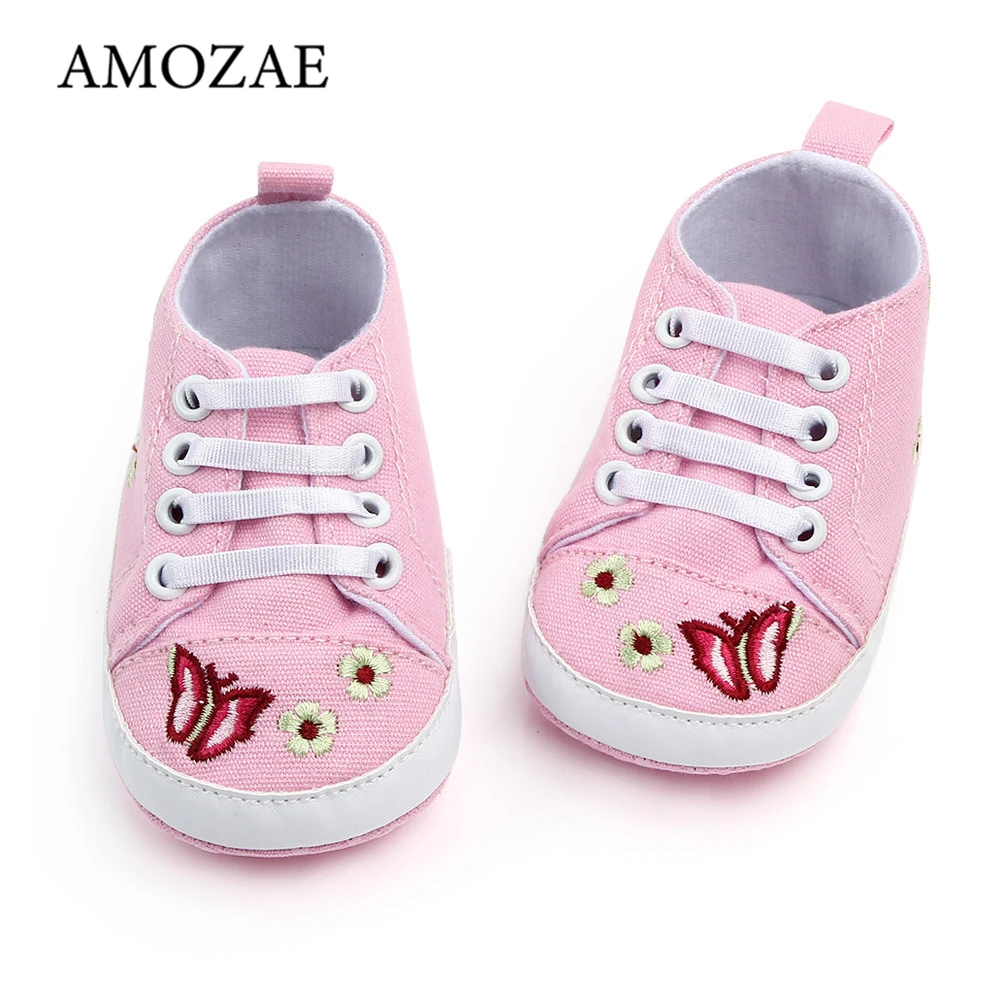 Canvas Baby Shoes Bebes Non-Slip Soft-Bottom Butterfly Elastic-Band Embroidered Spring/autumn