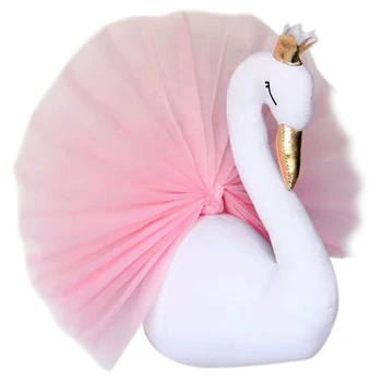

Cute 3D Golden Crown Swan Wall Art Hanging Girl Swan Doll Stuffed Toy Animal Head Wall Decor For Kids Room Birthday Wedding Gift