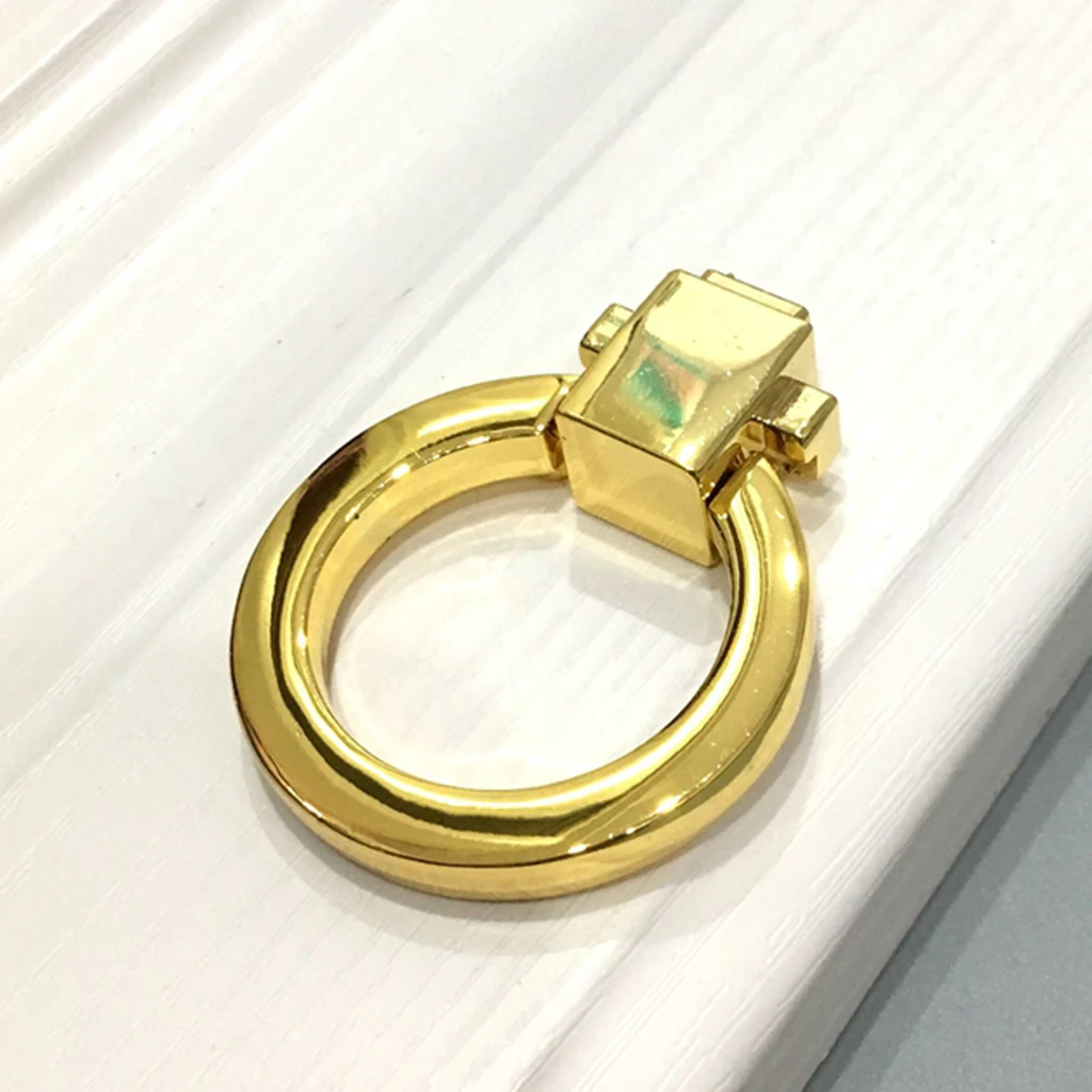Bright Golden Color Cabinet Knob Vintage Round Ring Handle Metal Furniture Hardware Replacement Part Zinc Alloy