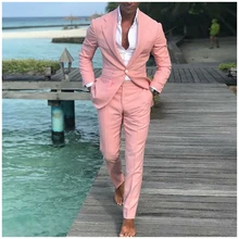 

New Arrival Notch Lapel Men's Light Pink Suits Hot Selling Custom Made One Button Handsome Casual Wear Blazer 2 Pieces Skinny