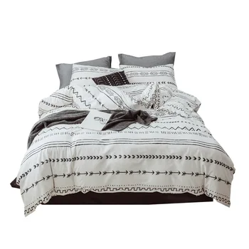 

100% Cotton Home Textile Black Stripe Duvet Cover Pillowcase Bed Sheet Simple Boy Bedding Sets 2/3Pcs Single Double Bedlinen