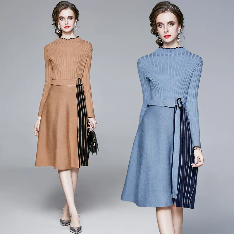 

Elegant Sweater Dress Festa High Quality Knitted Party Robe Femme Vintage Designer Casual 2021 Autumn Winter New Fashion