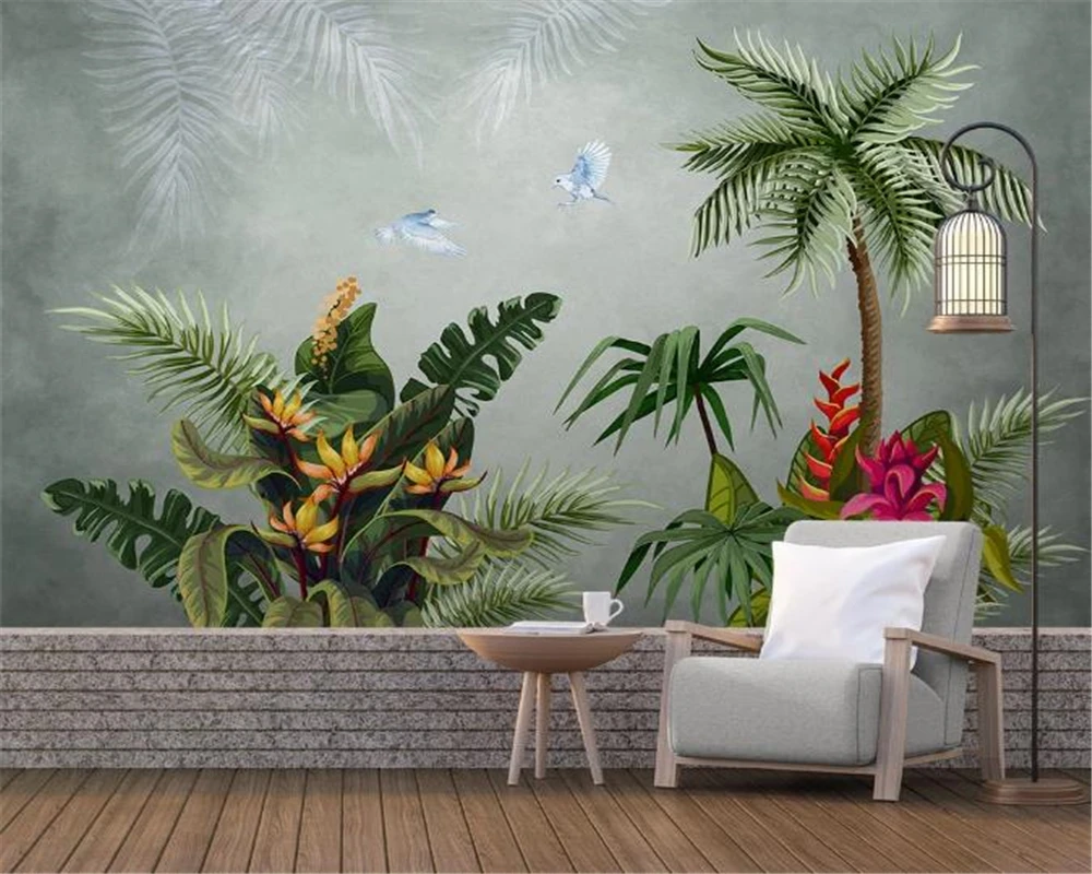Home Decor 3d Wallpaper Medieval Hand Drawn Tropical Rain Forest Plants Flowers Birds Interior Decoration | Обустройство дома