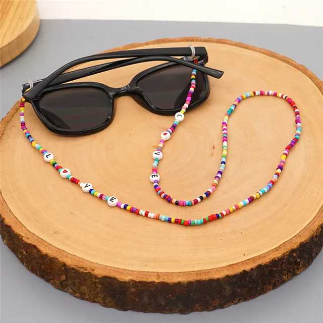 Vige Femmes Mode Lunettes Cha/înes Noir Acrylique Perles Cha/înes Anti-d/érapant Lunettes Cordon Titulaire Sangle de Cou Lunettes de Lecture Corde