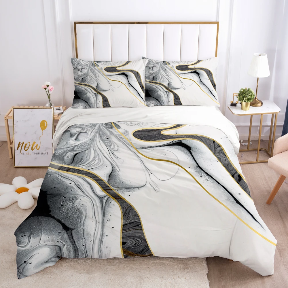 

3D Bedding set Blanket/Comforter/duvet Cover Pillowcases Luxury Bed linens Bed set Queen King Double Size Nordic Gray marble