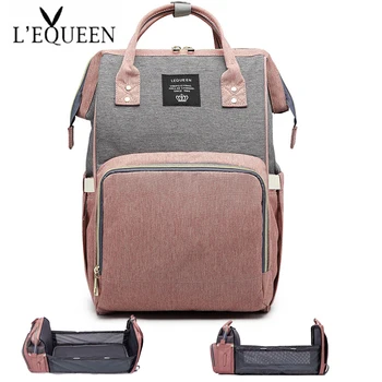 

LEQUEEN USB Large Capacity Diaper Bags Baby Bed Foldable Backpack Crib Bag Insulation Nursing Stroller Bag With Changing Mat