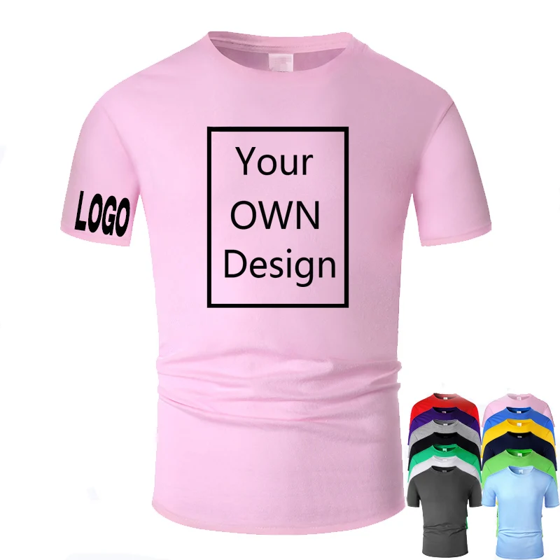 

Delivery Soon Customized Men Women Customized T Shirt Print Like Photo or Logo Text DIY Your OWN Design 100% Cotton Pink TShirt