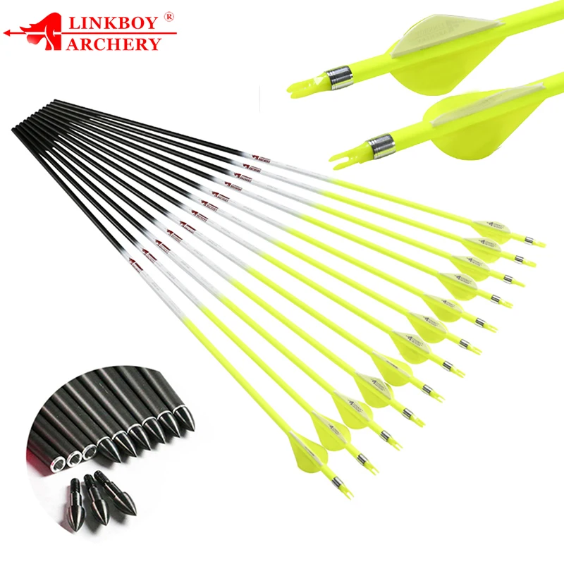 Linkboy стрельба из лука чистый углерод стрелки ID6.2mm Spine300 600 2 дюйма лопатки 75GR советы