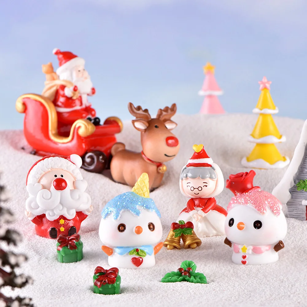 1 шт. рождественские статуэтки миниатюрные из смолы Санта-Клаус мороженое Снеговик Рождественская елка микро пейзаж Кукольный дом орнамент домашний декор