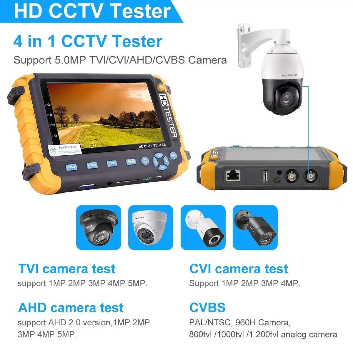 5 Inch TFT 5MP TVI AHD CVI CVBS Analog 