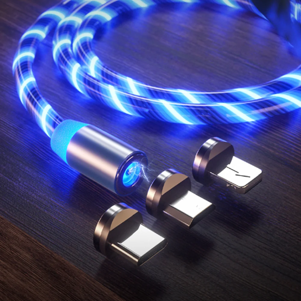 

Magnetic Sucker Luminescence Streamer Data Line LED Glow Nighttime Charging Cable Micro USB For iPh Type-c Mobile Phone