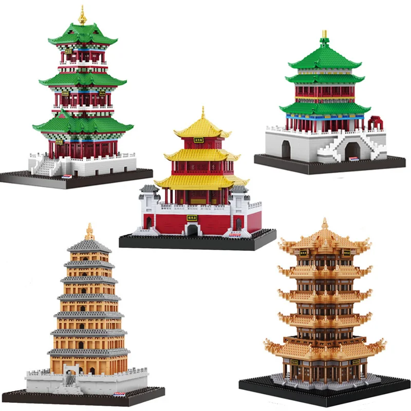 

Famous Ancient Chinese Architecture mini diamond Blocks Model The tower Building Blocks Educational Kids Toys Bricks Gifts